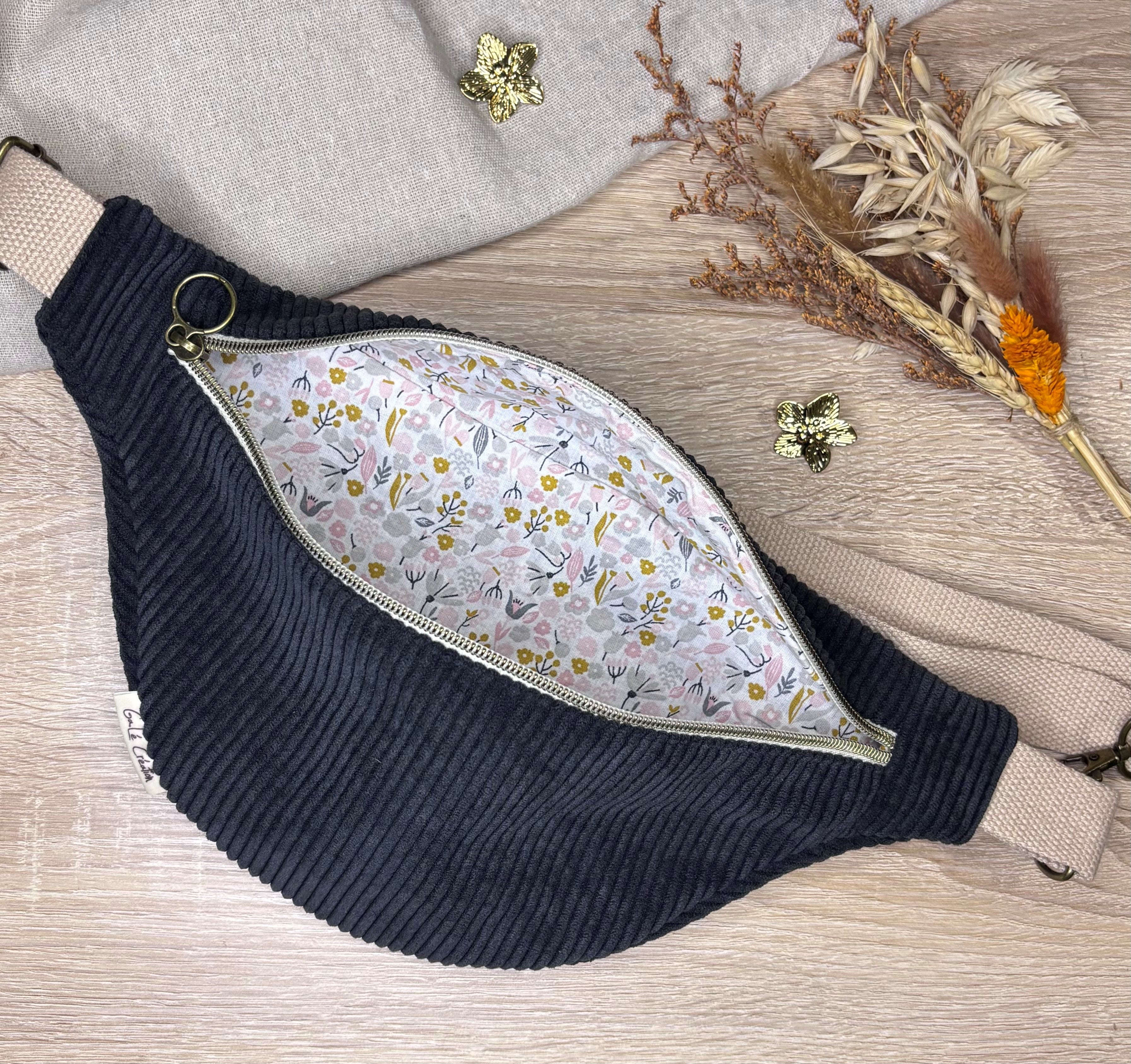 Sac banane velours côtelé anthracite