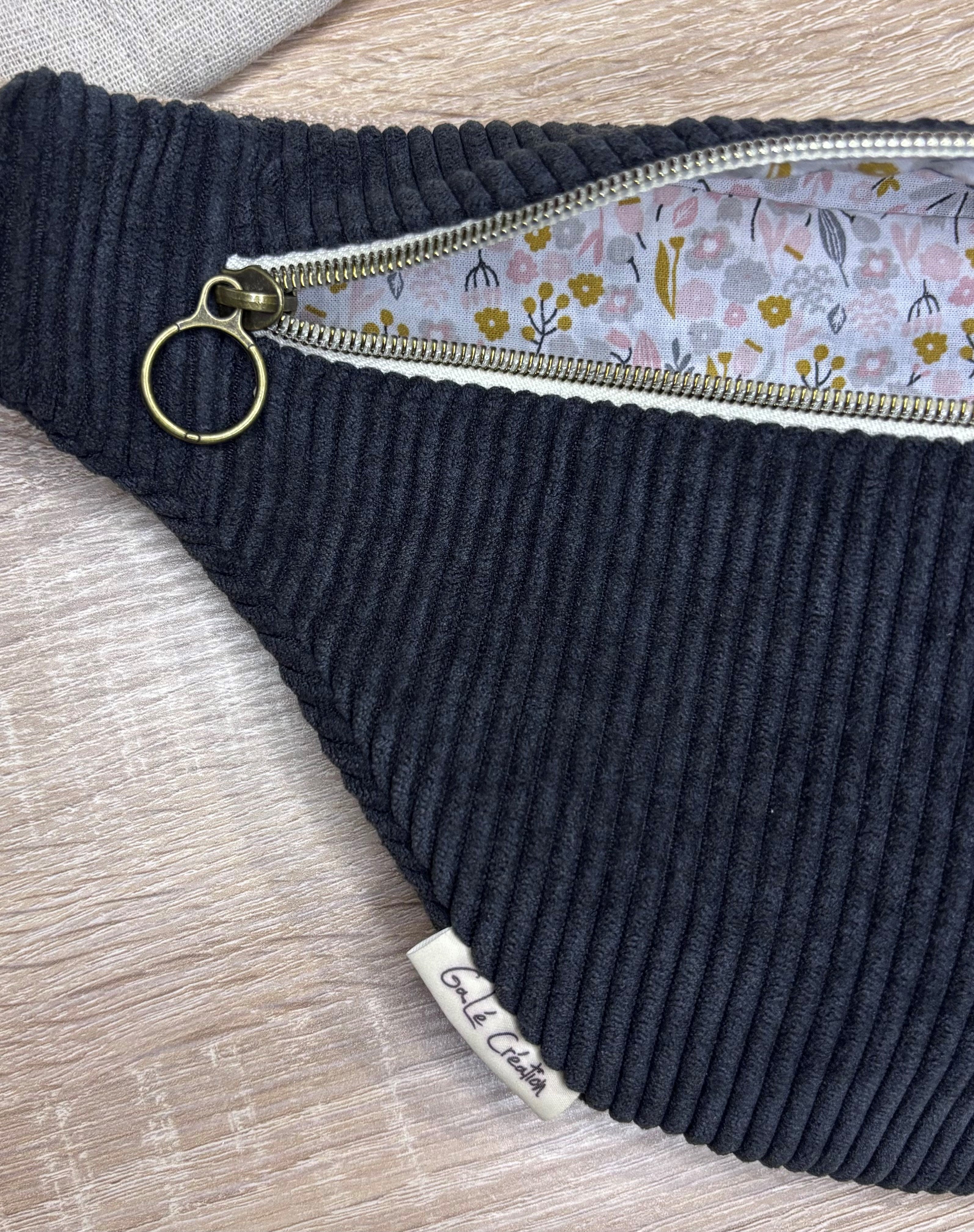 Sac banane velours côtelé anthracite