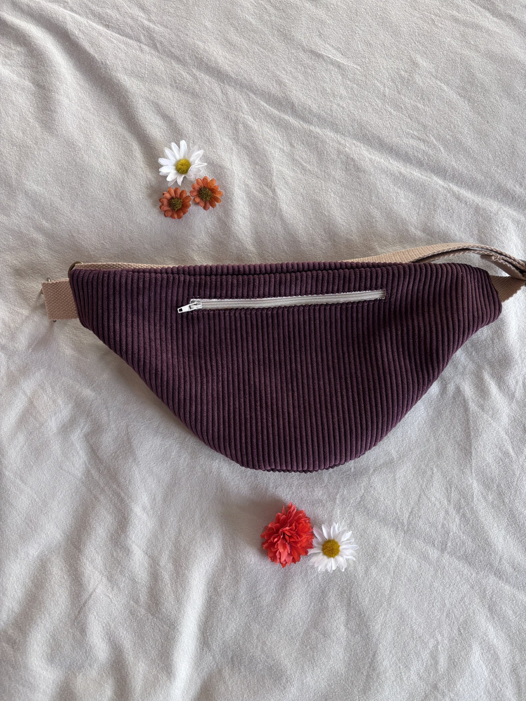 Sac banane velours prune + POCHE
