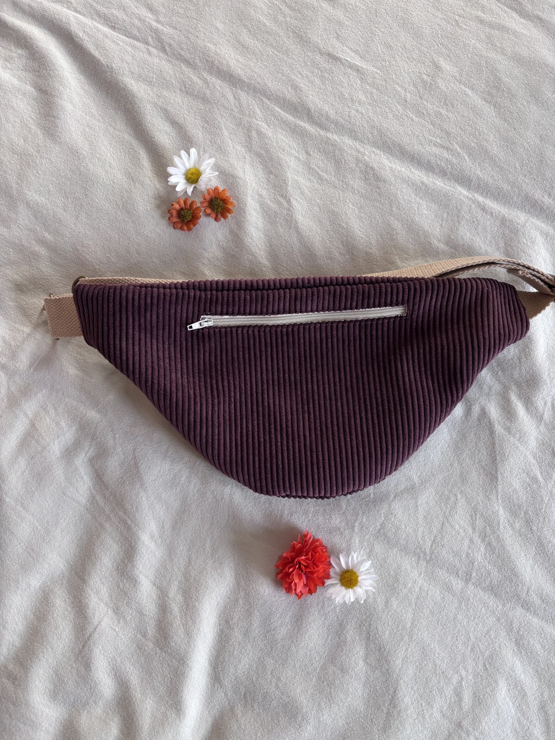 Sac banane velours prune + POCHE