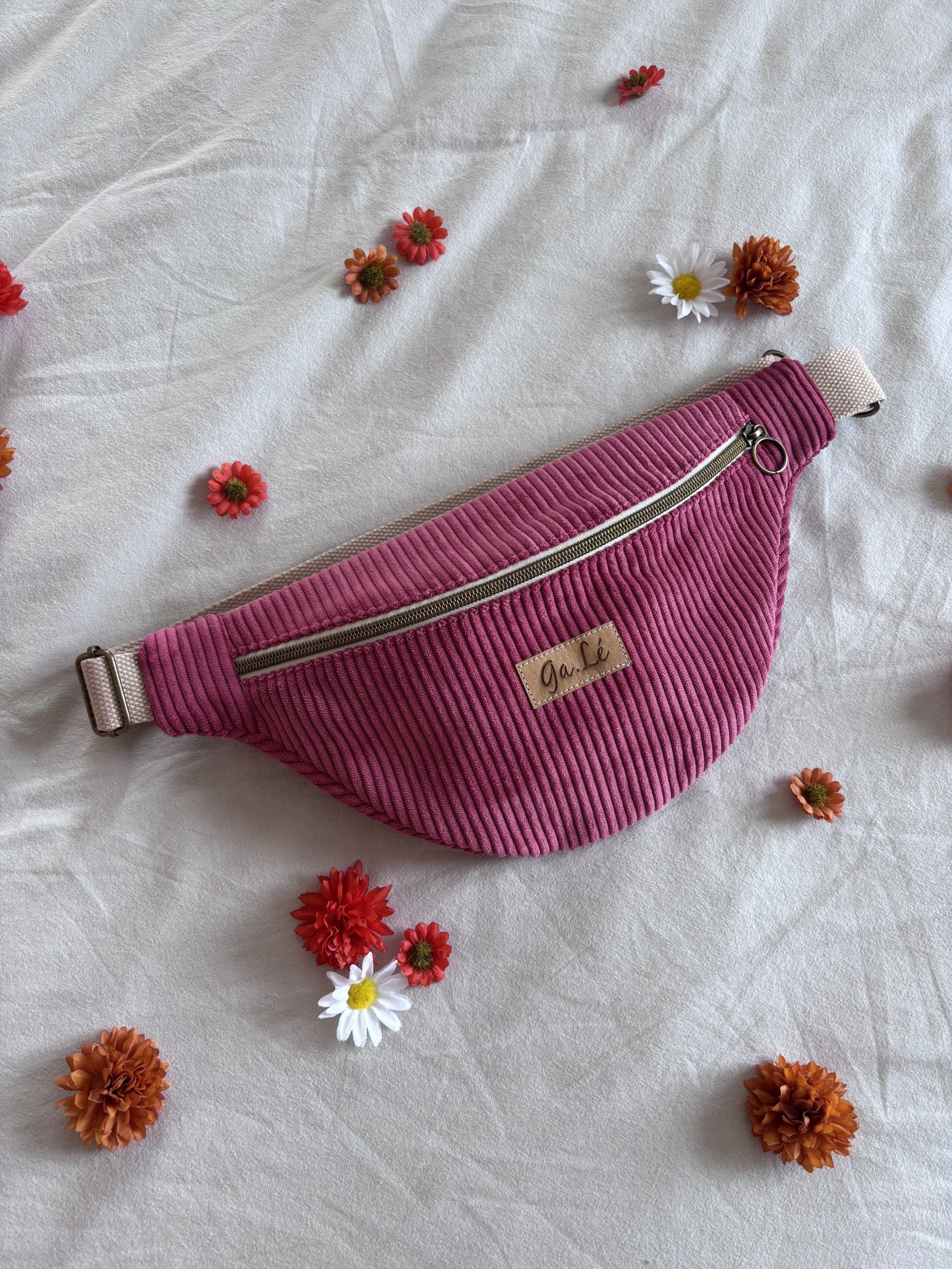 Sac banane velours framboise