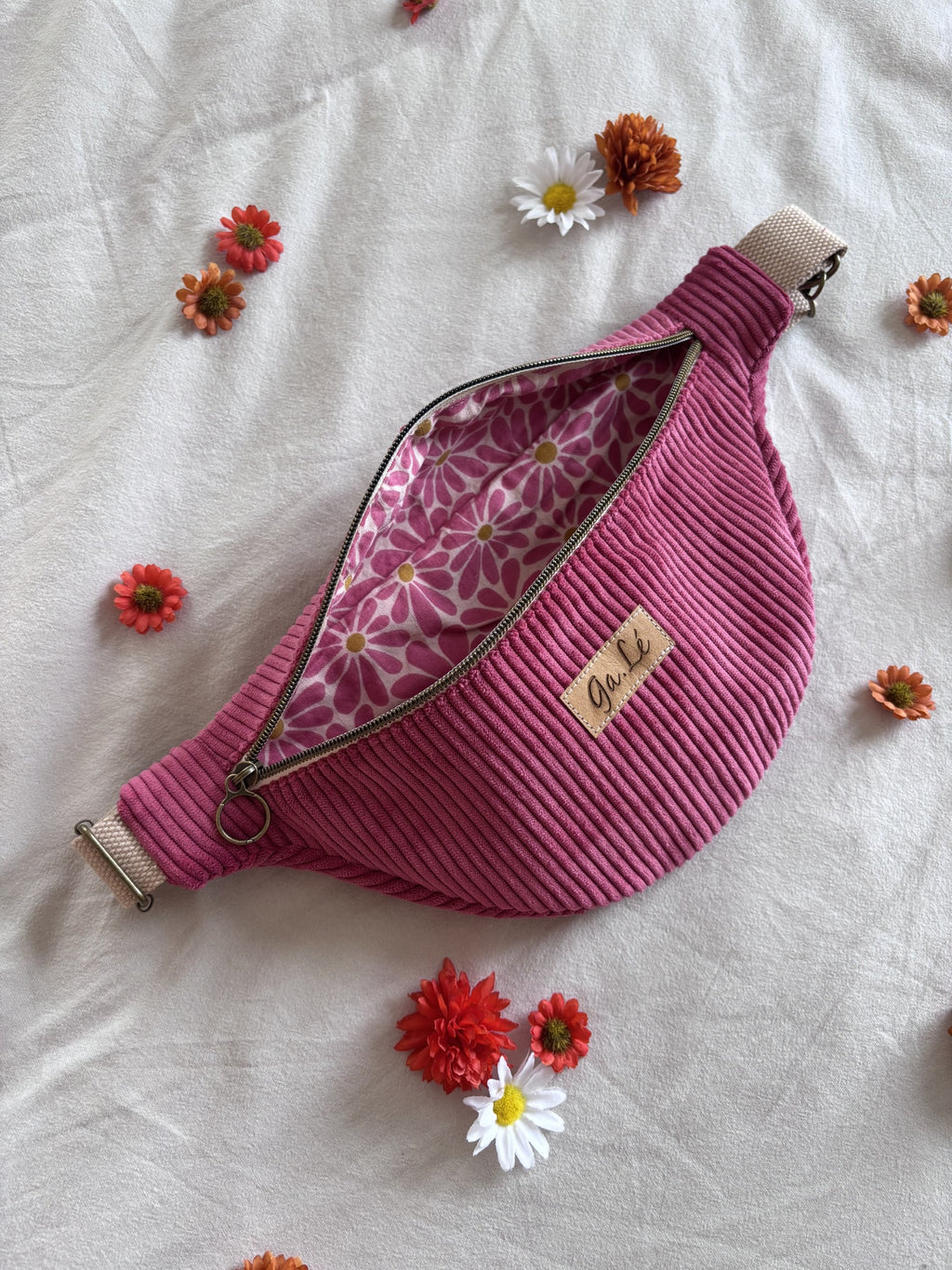 Sac banane velours framboise