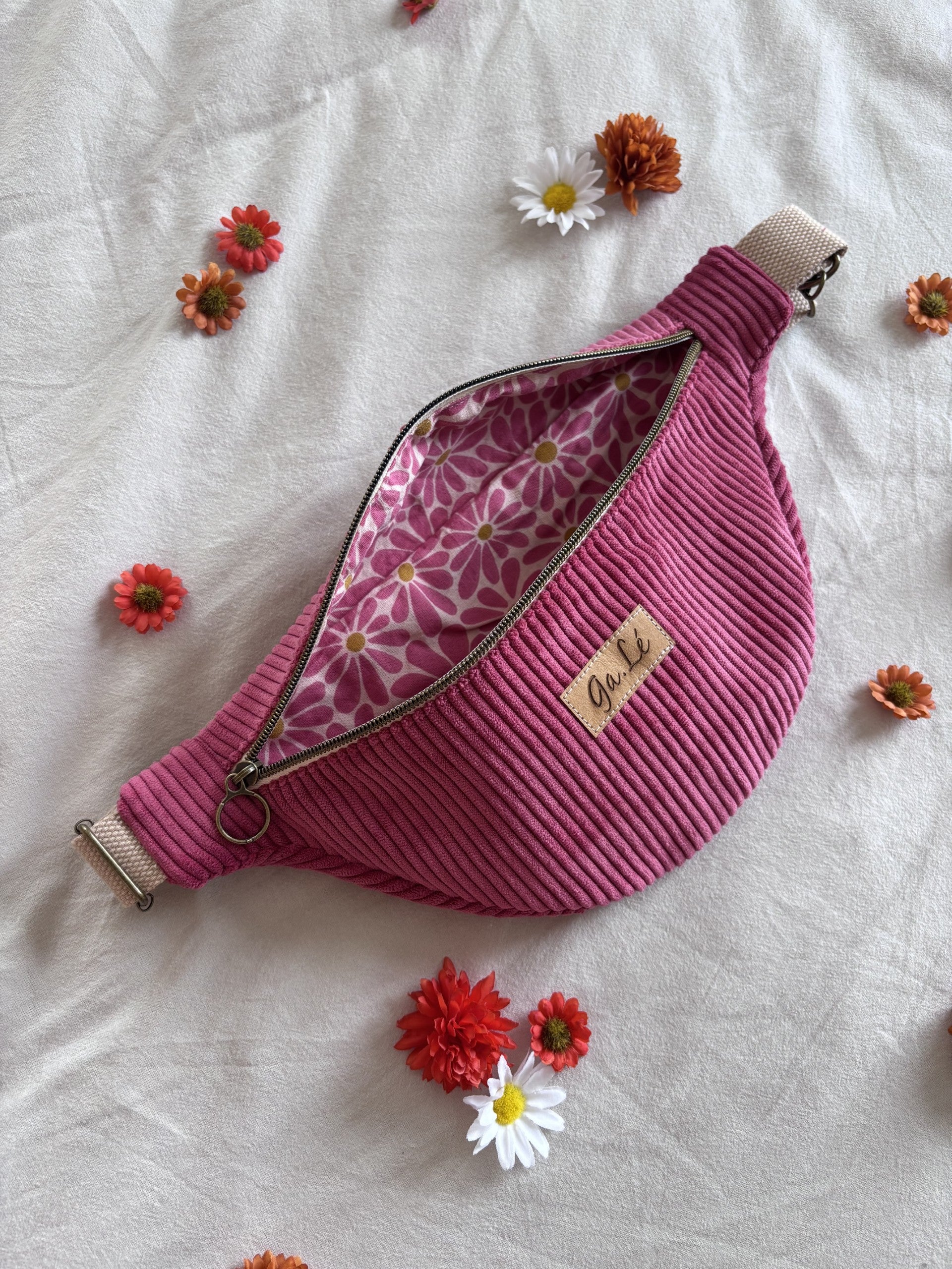 Sac banane velours framboise