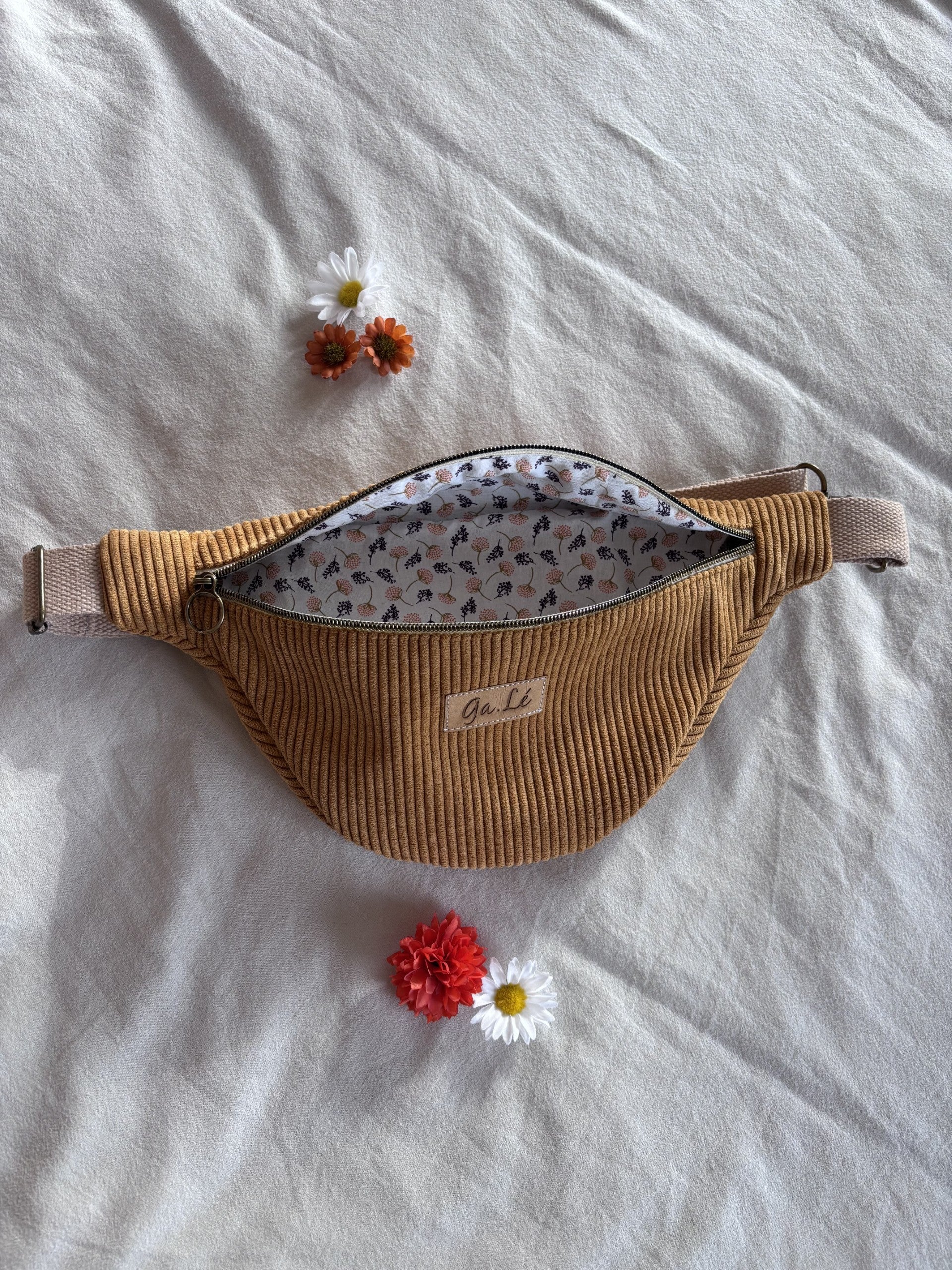Sac banane velours moutarde + POCHE