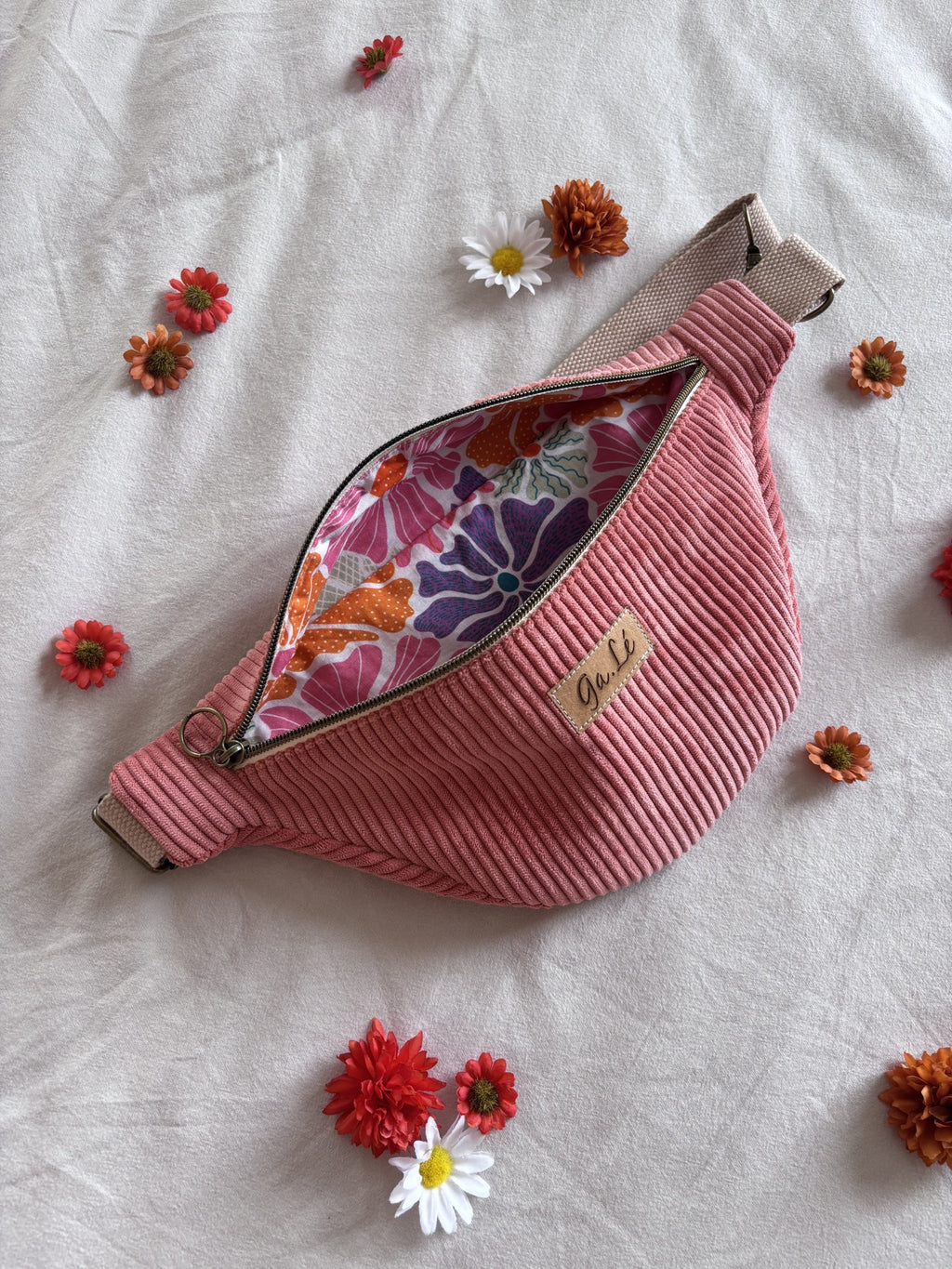 Sac banane velours rose blush