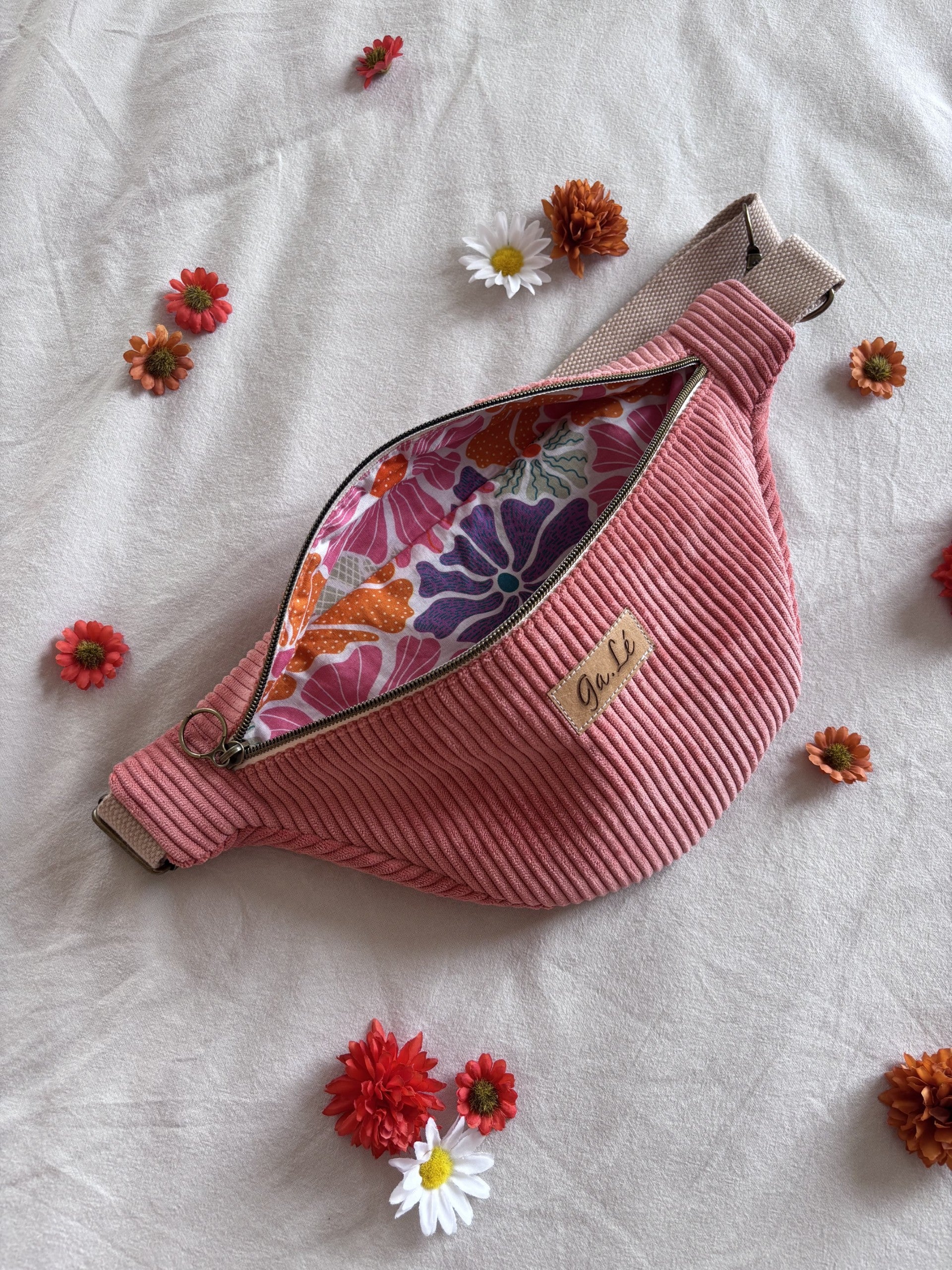 Sac banane velours rose blush