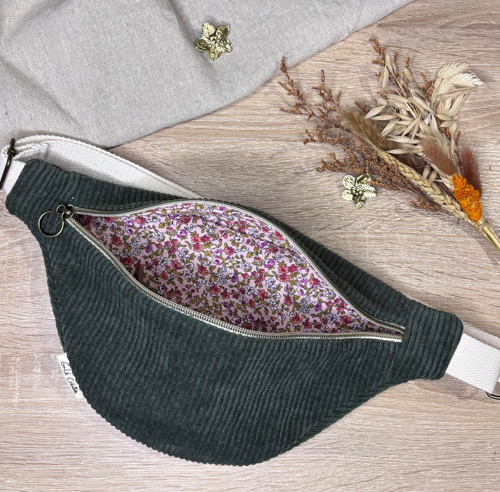 Sac banane velours côtelé kaki