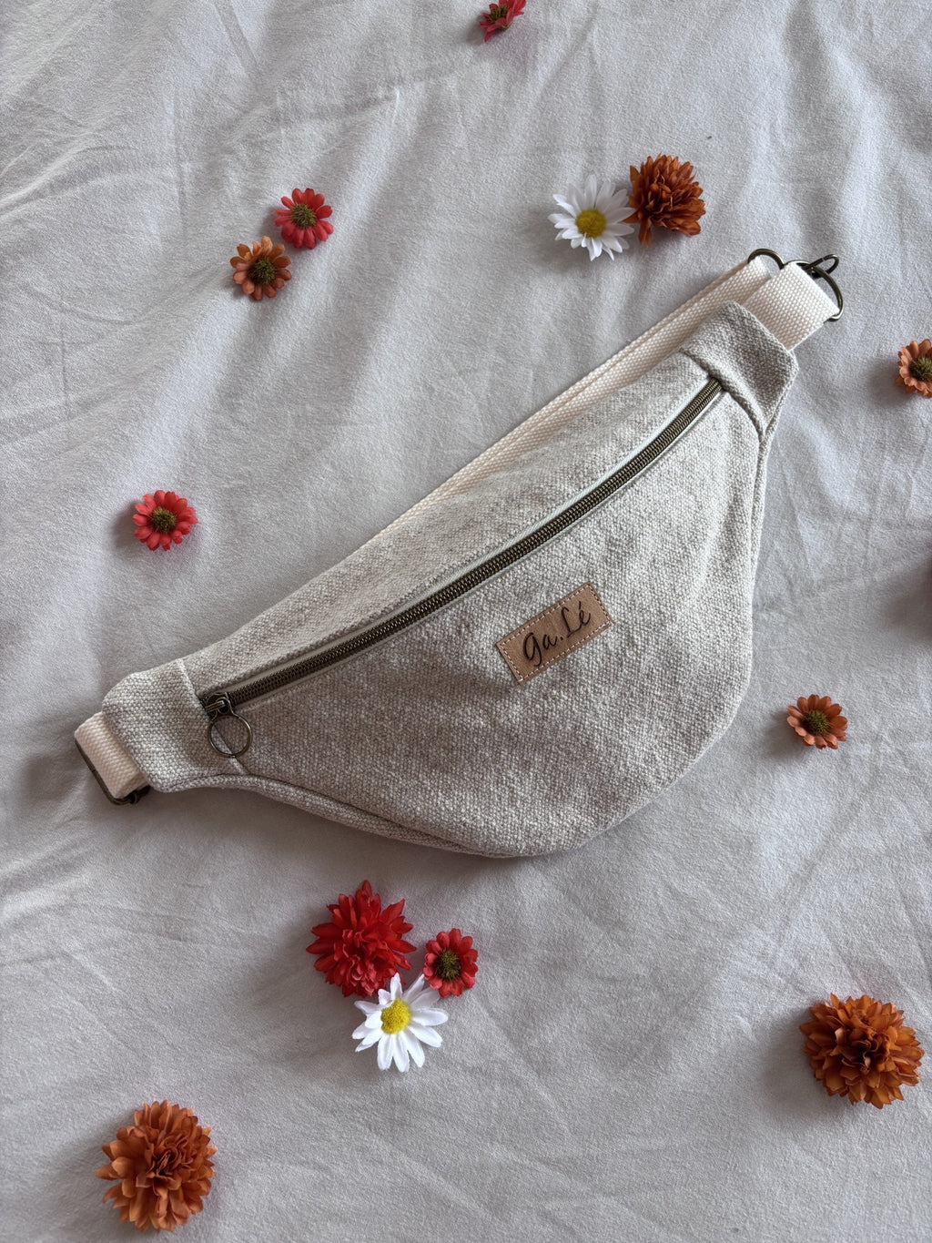 Sac banane coton texturé beige