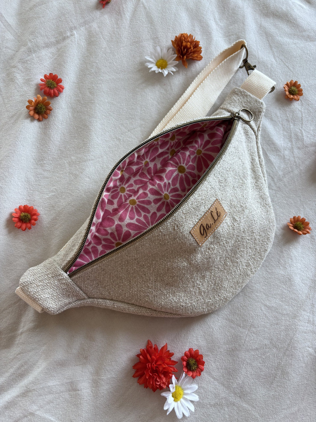 Sac banane coton texturé beige
