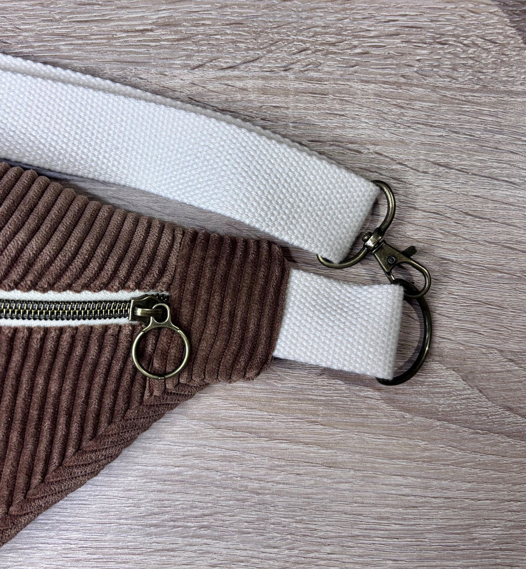 Sac banane velours côtelé marron
