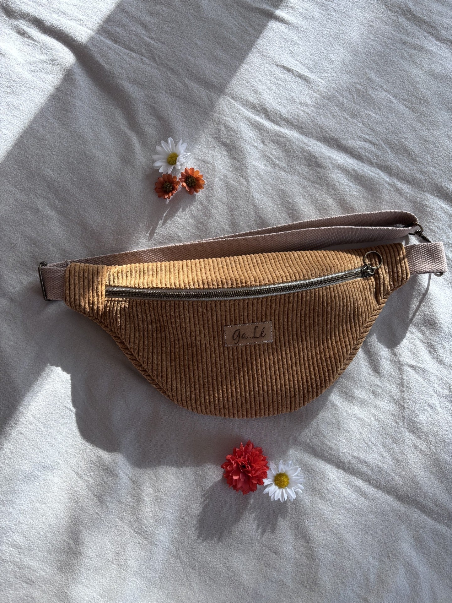 Sac banane velours moutarde + POCHE