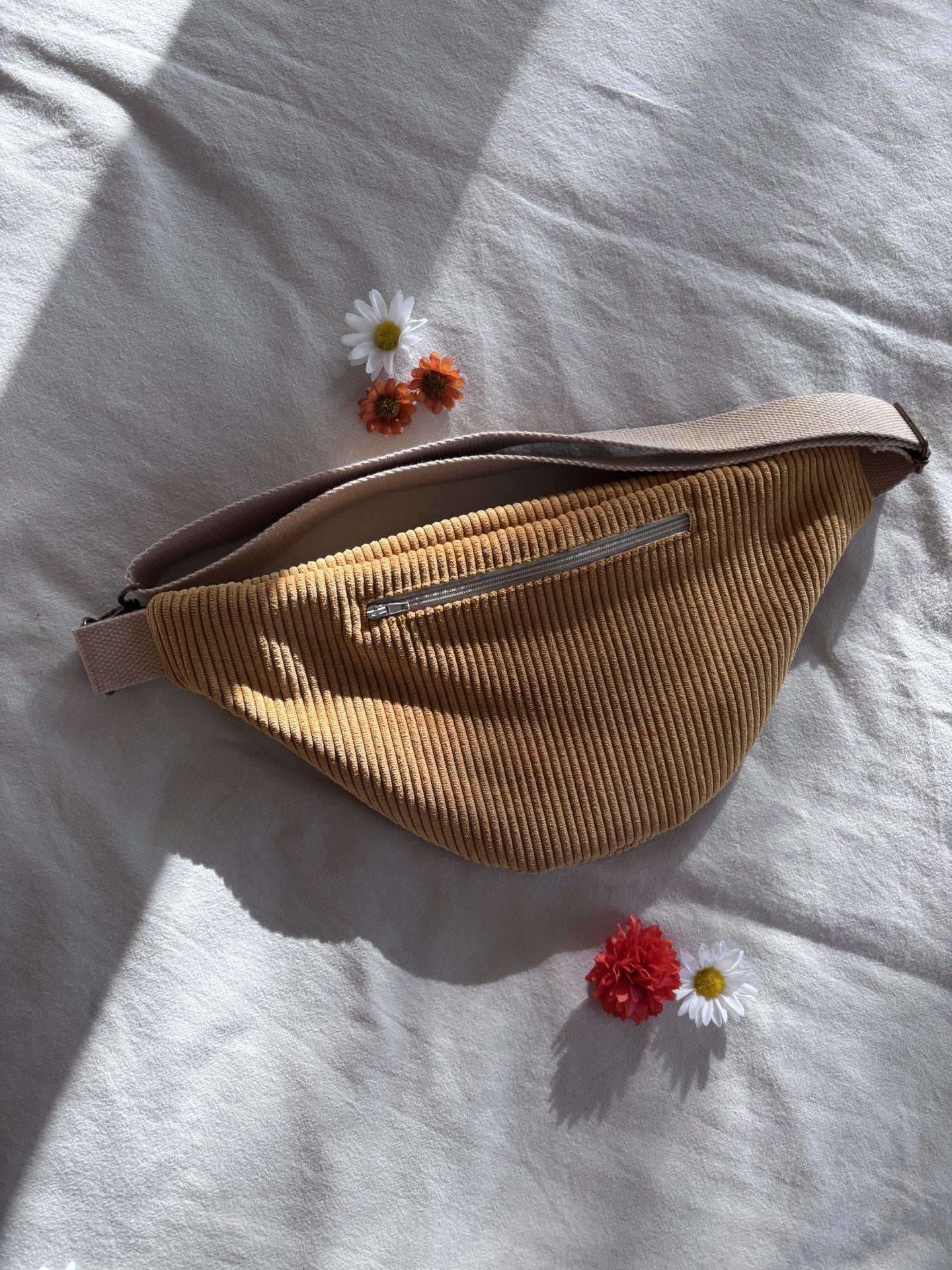 Sac banane velours moutarde + POCHE