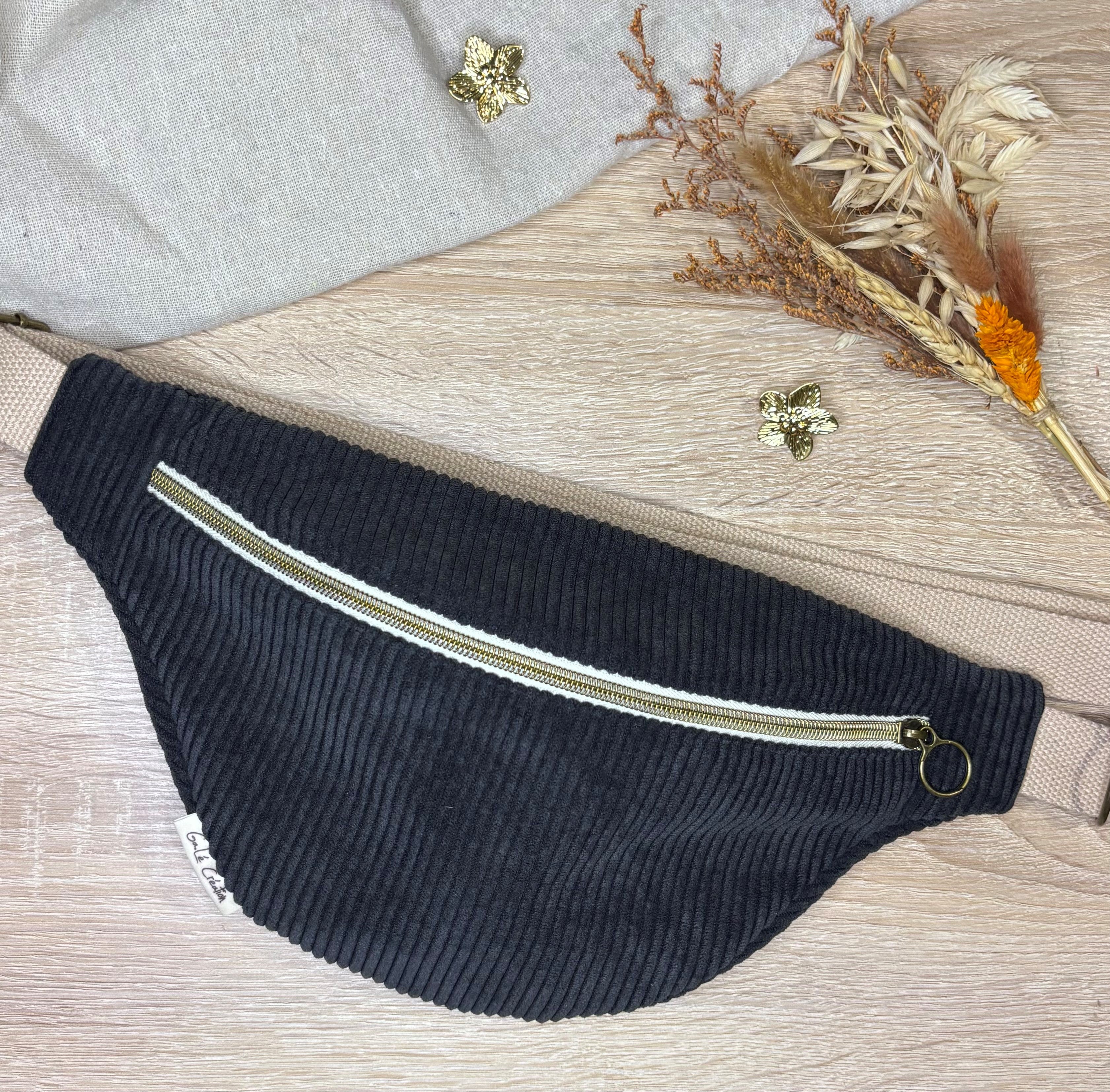 Sac banane velours côtelé anthracite