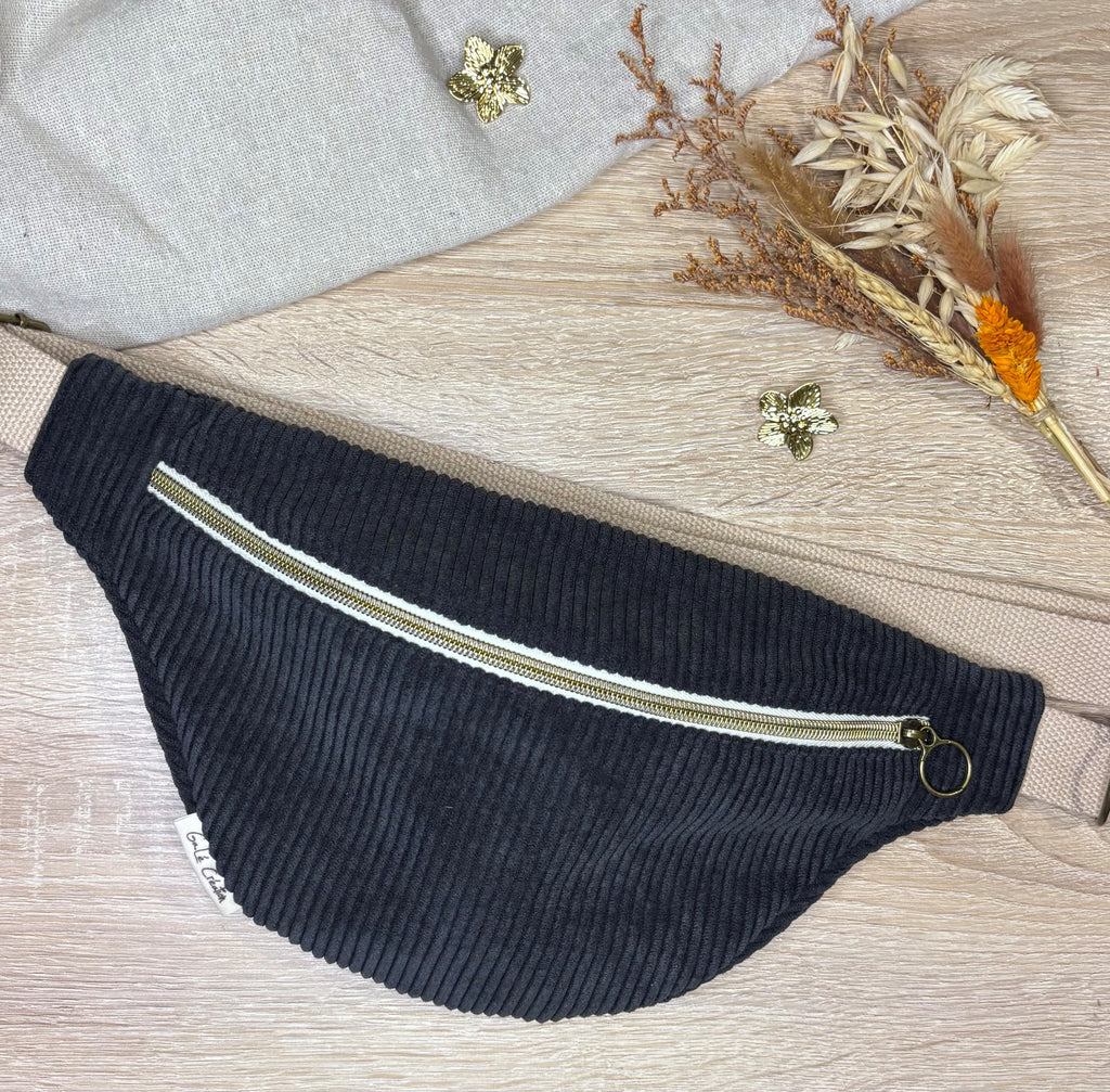 Sac banane velours côtelé anthracite