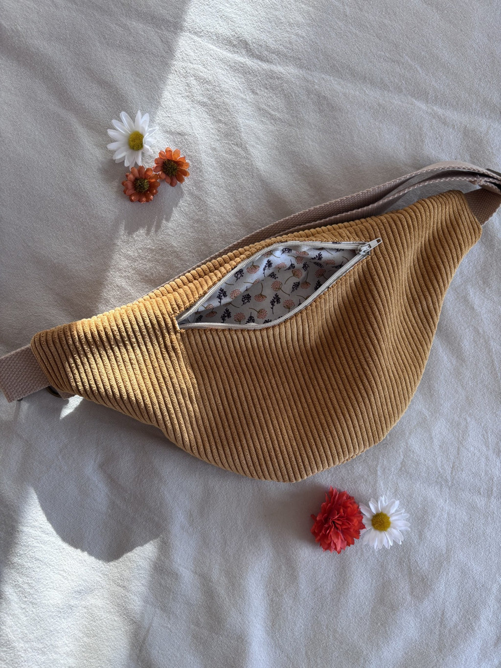 Sac banane velours moutarde + POCHE