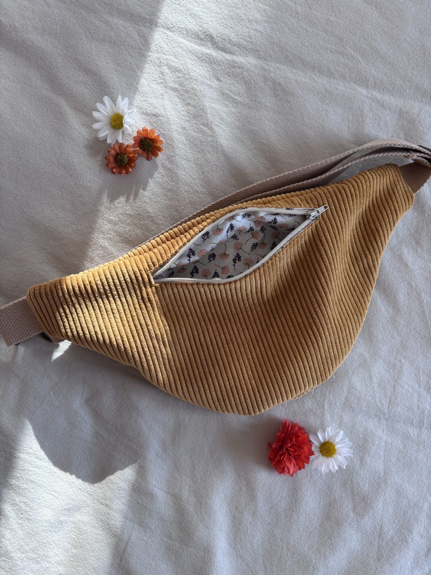 Sac banane velours moutarde + POCHE