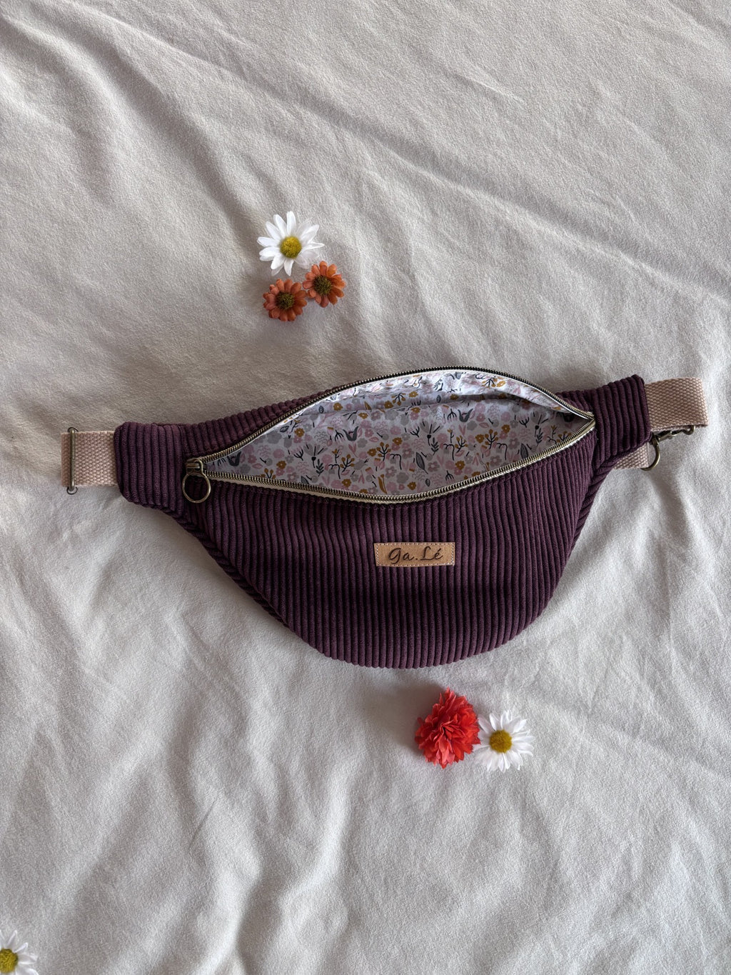 Sac banane velours prune + POCHE