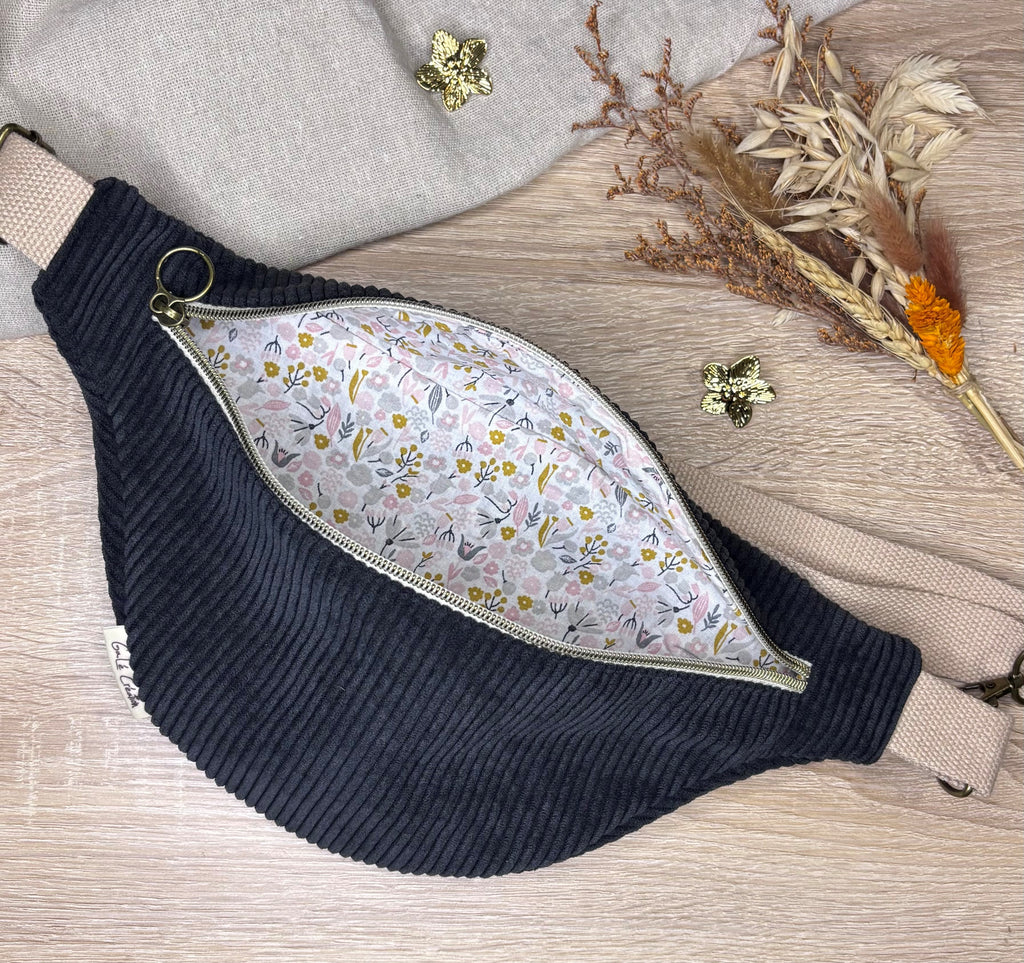 Sac banane velours côtelé anthracite