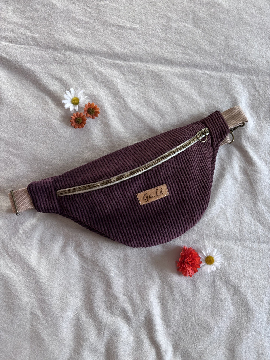 Sac banane velours prune + POCHE