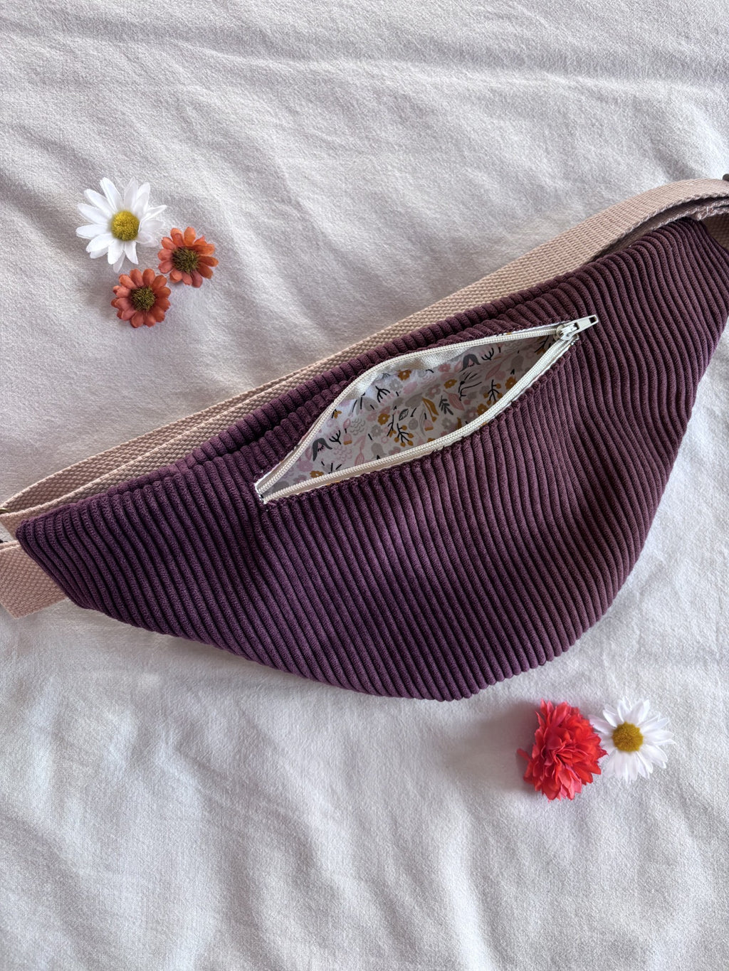 Sac banane velours prune + POCHE