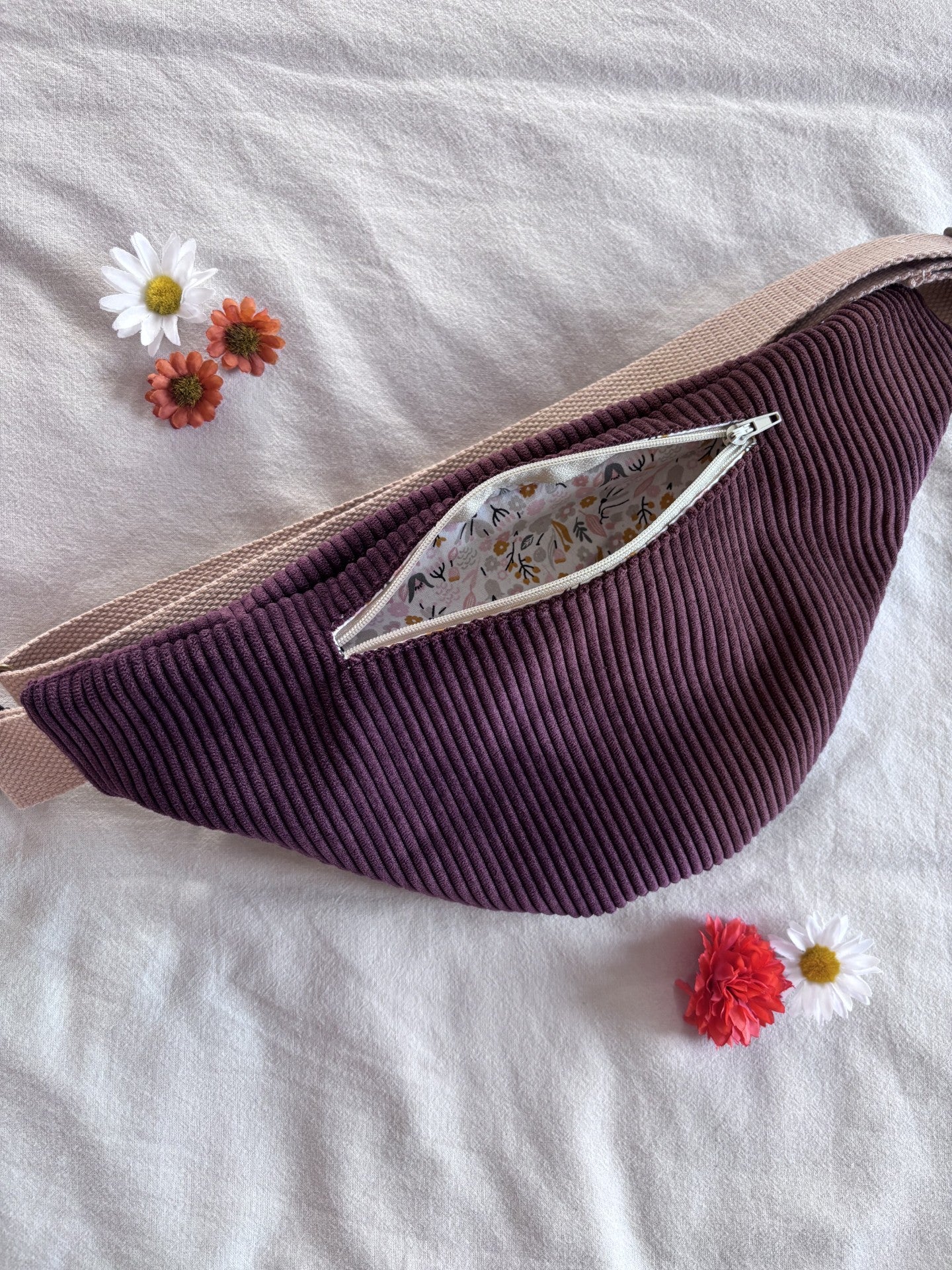 Sac banane velours prune + POCHE