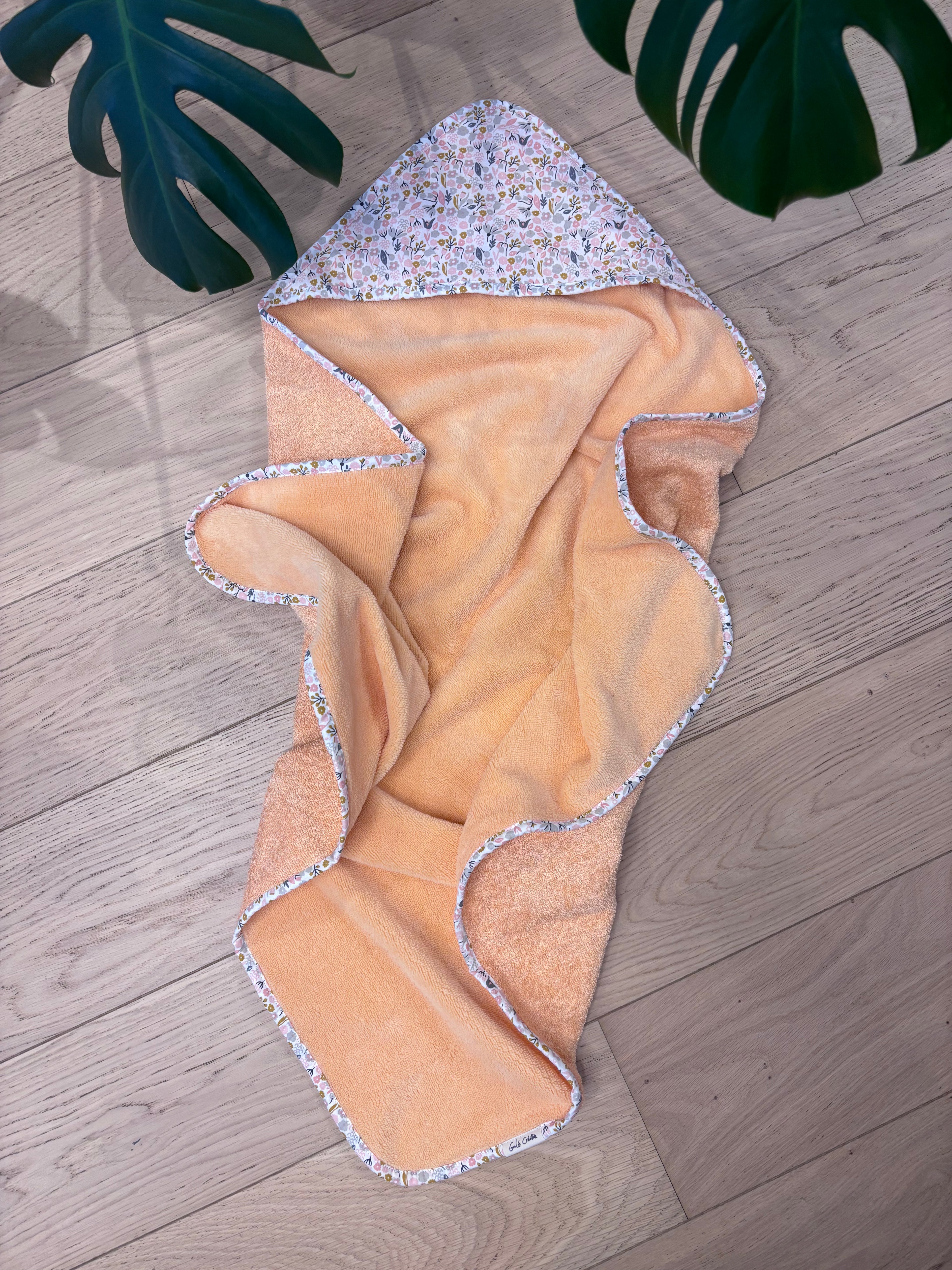 Cape de bain abricot/fleurettes