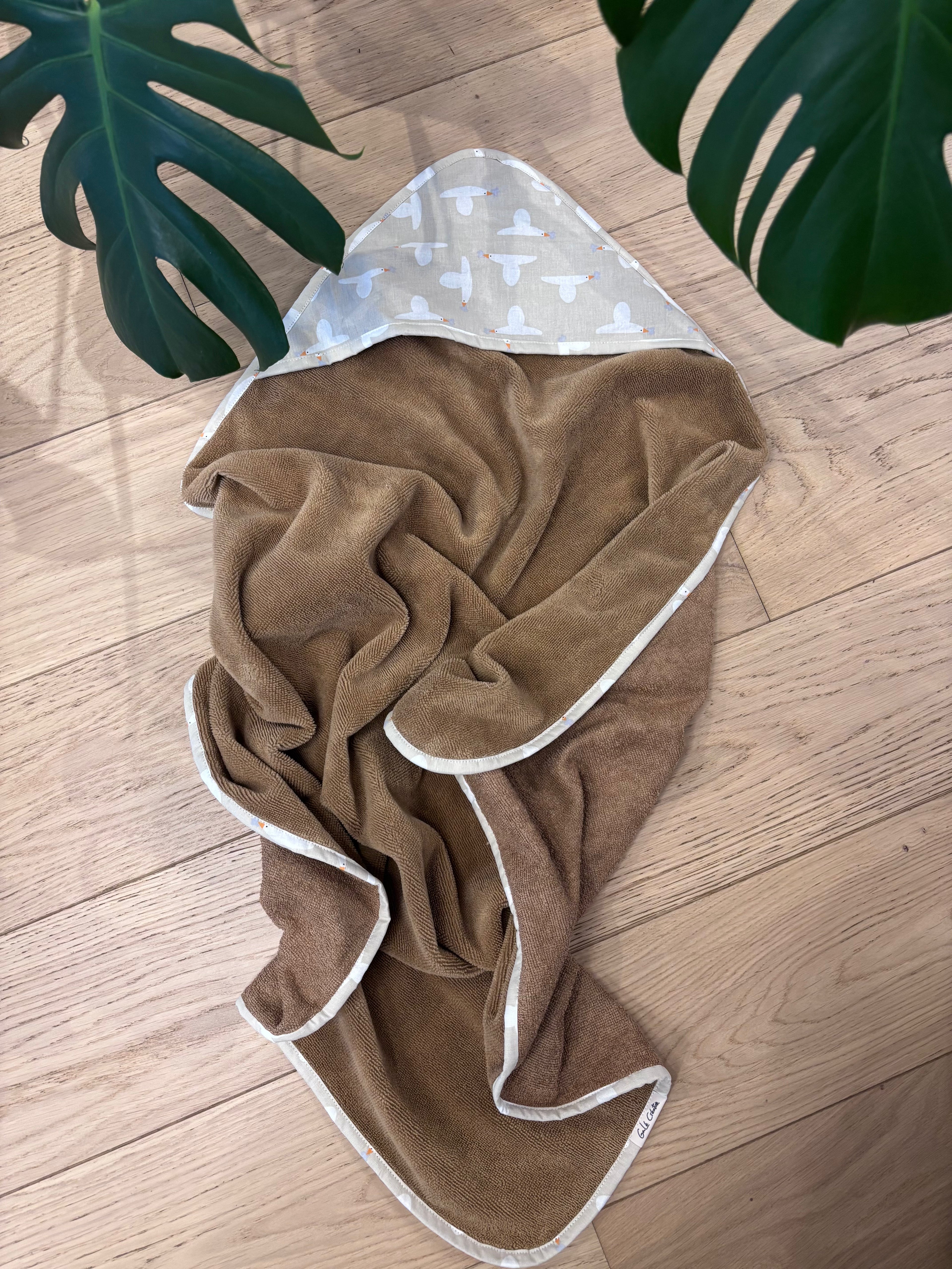Cape de bain marron/oiseaux