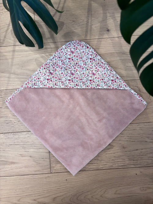 Cape de bain rose clair/fleurettes