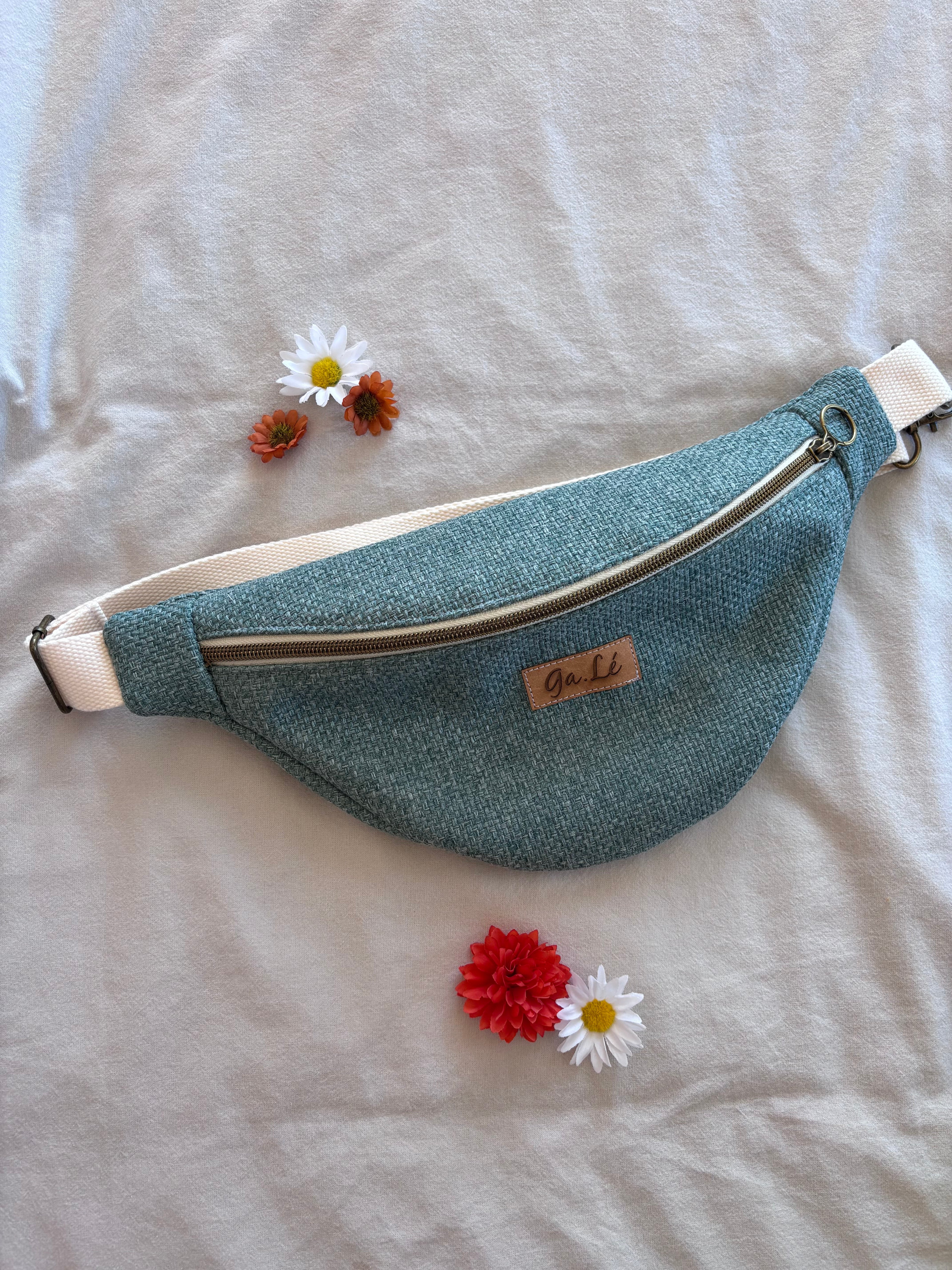 Sac banane toile tissée bleue