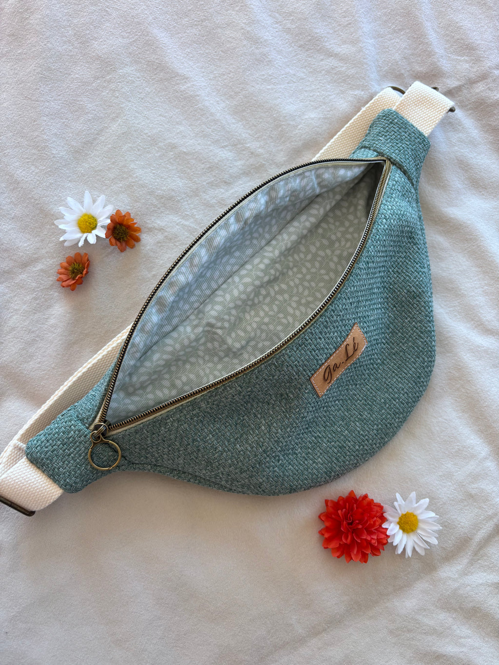Sac banane toile tissée bleue