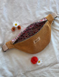 Sac banane velours moutarde + fleurs