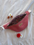 Sac banane velours rose + fleurs