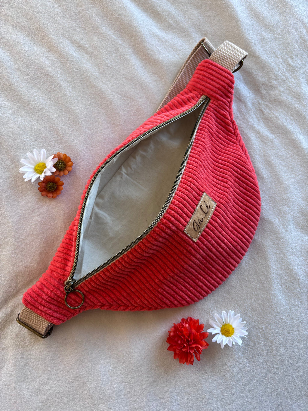 Sac banane velours orange fluo