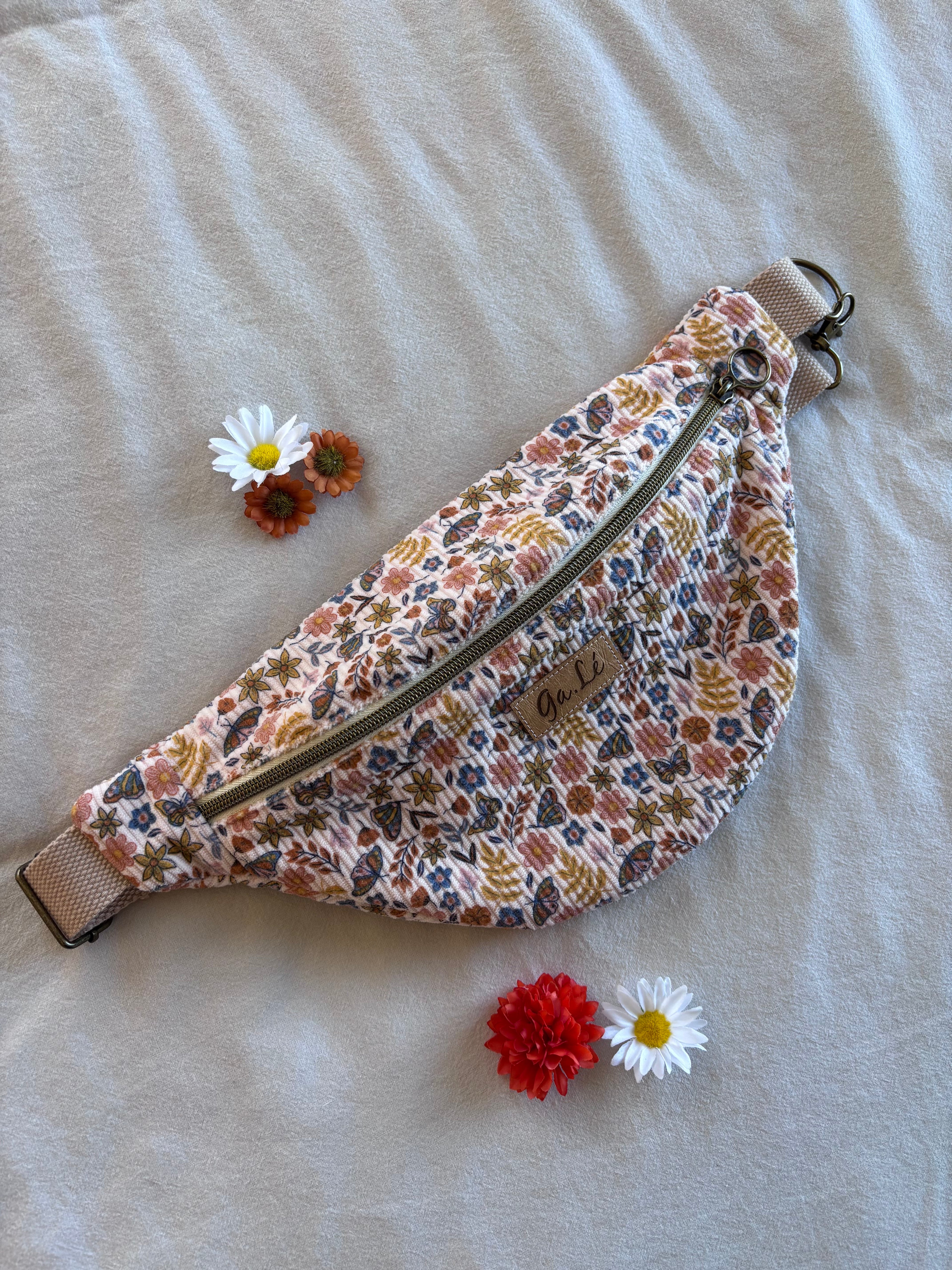 Sac banane velours fleuri
