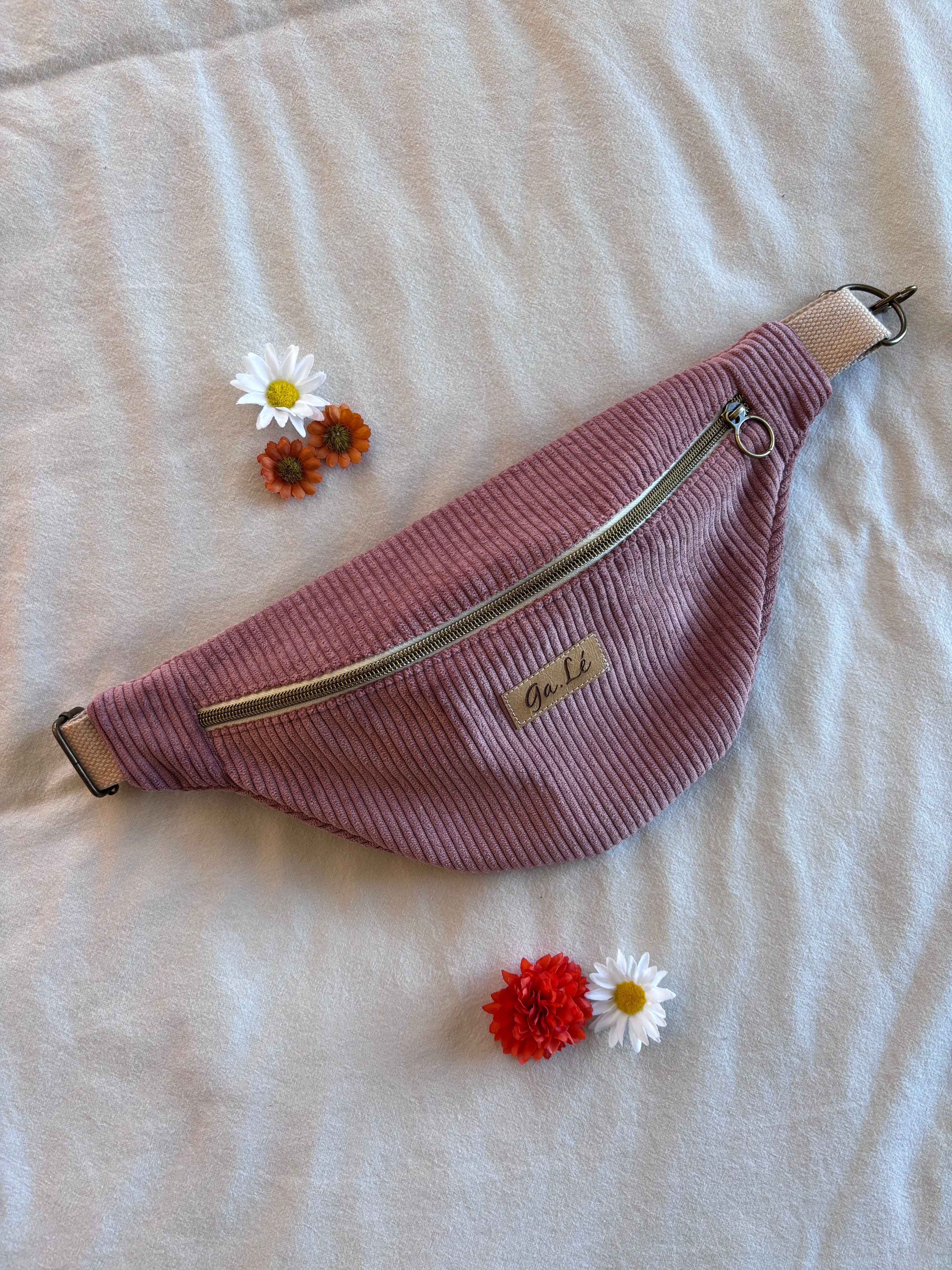 Sac banane velours vieux rose