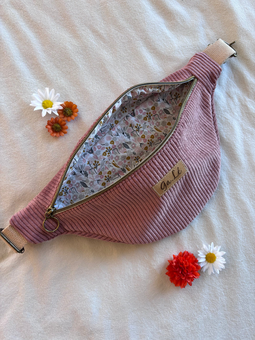Sac banane velours vieux rose