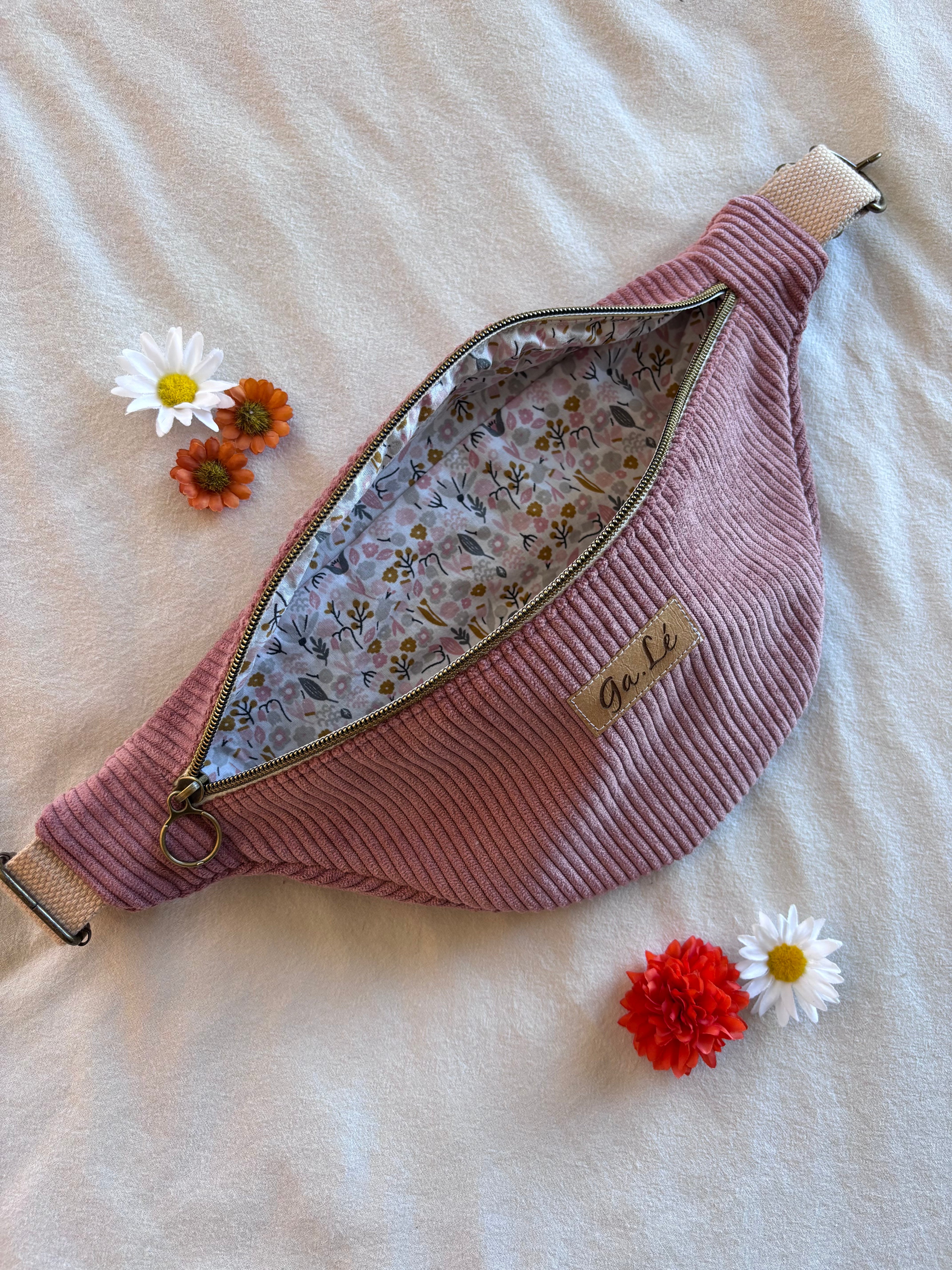Sac banane velours vieux rose