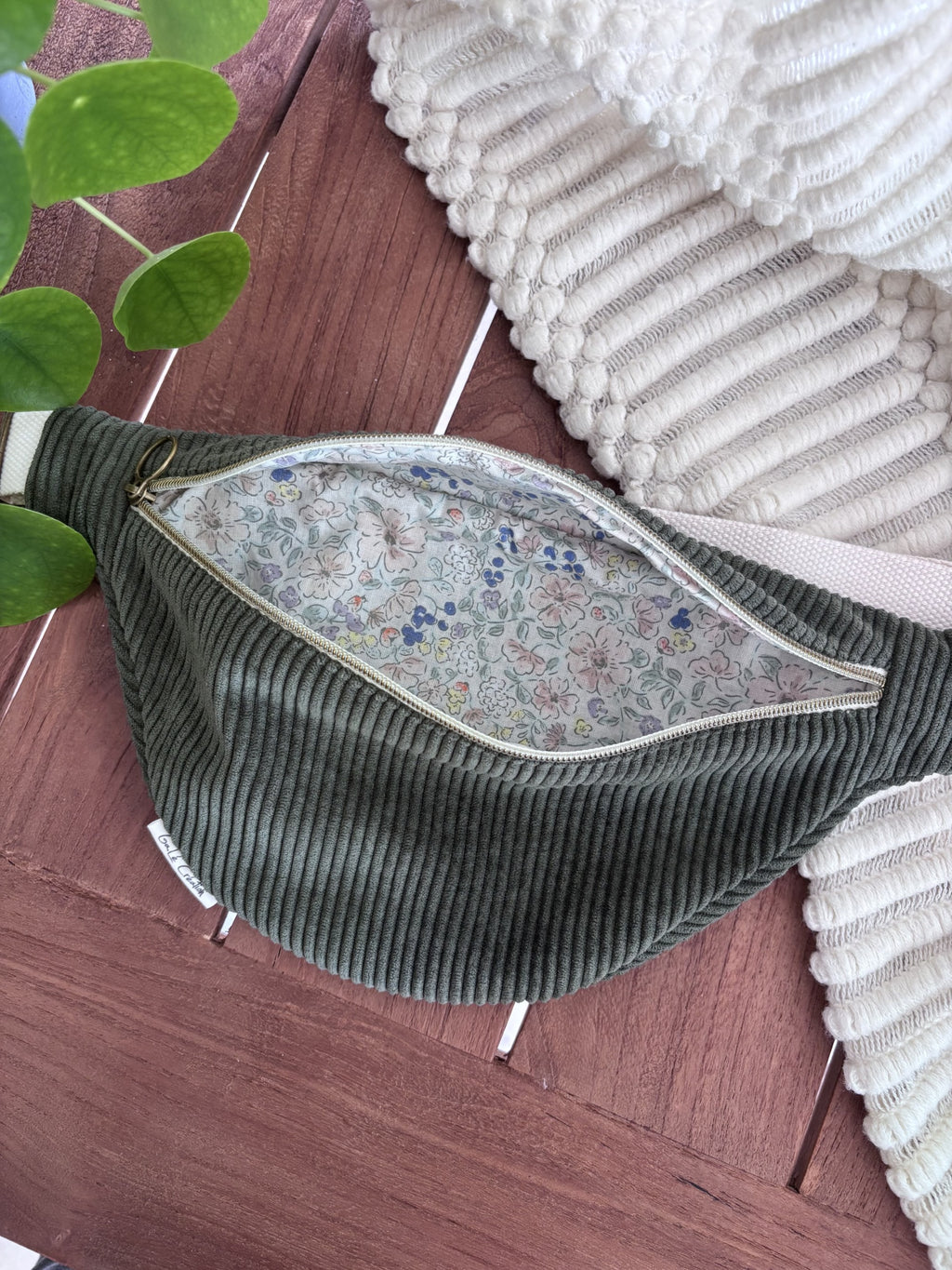Sac banane velours côtelé kaki